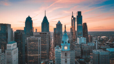 skyline dusk view of Philadelphia